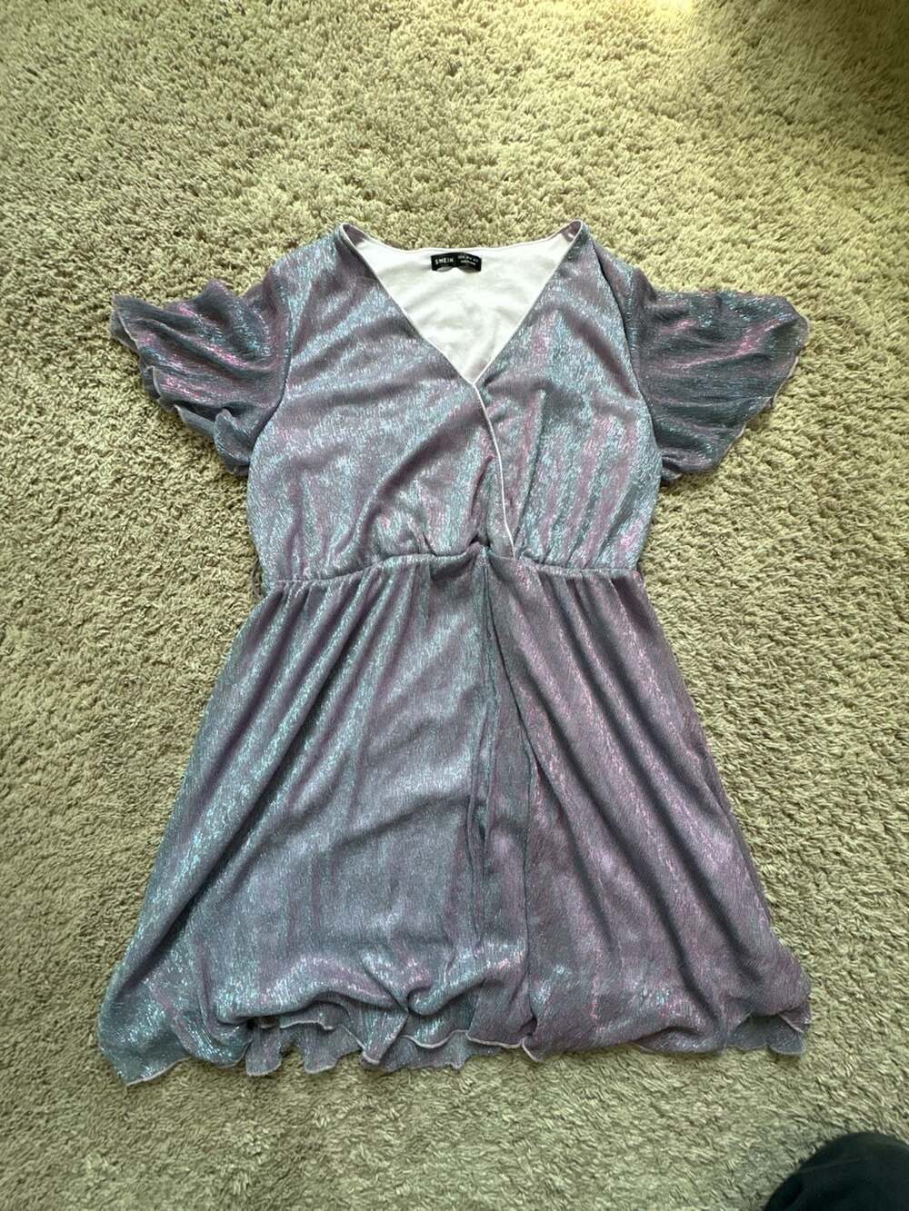 SHEIN Iridescent Metallic Flutter Sleeve Wrap Dress Size XL